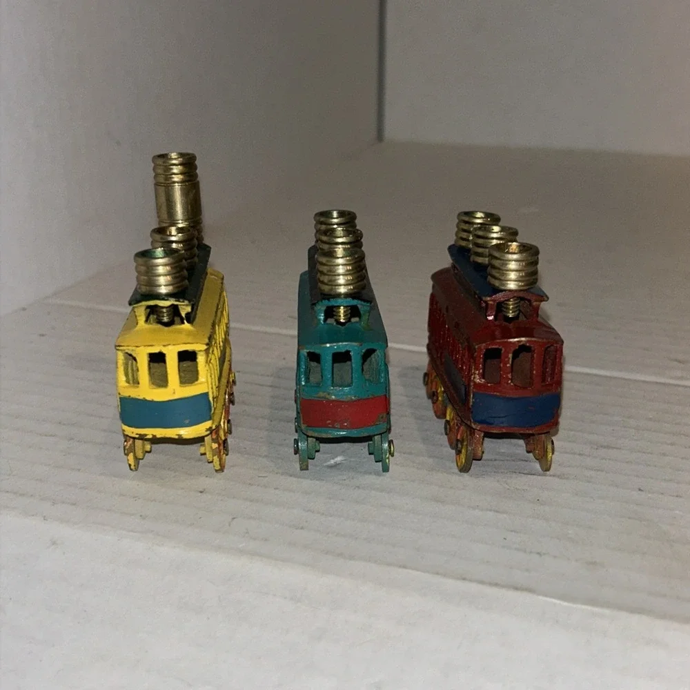 Vintage Kids Menorah Cars Train Hanukkah‎ Judaica Trolley Cast Iron Brass D4